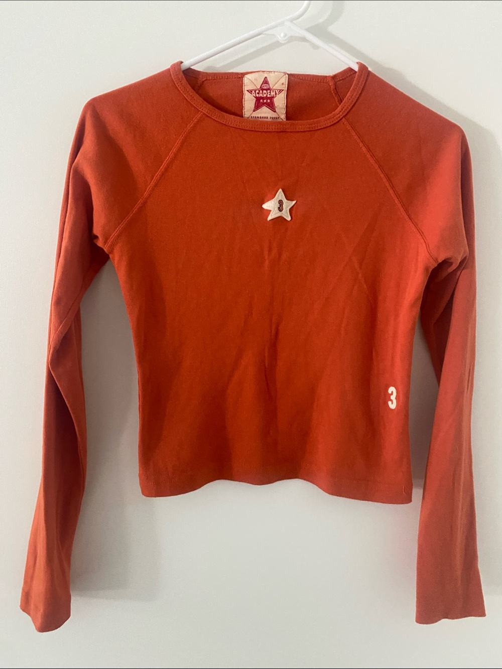 World Academy Long Sleeve Cropped Top With Patch/Tag Embellishments Orange XS